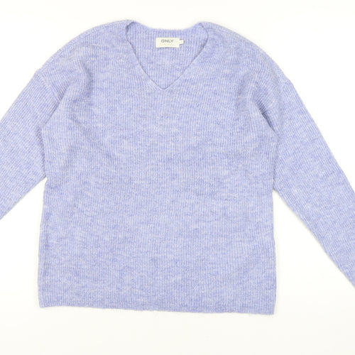 ONLY Women's Blue V-Neck Pullover Jumper S