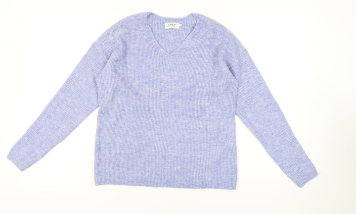 ONLY Women's Blue V-Neck Pullover Jumper S