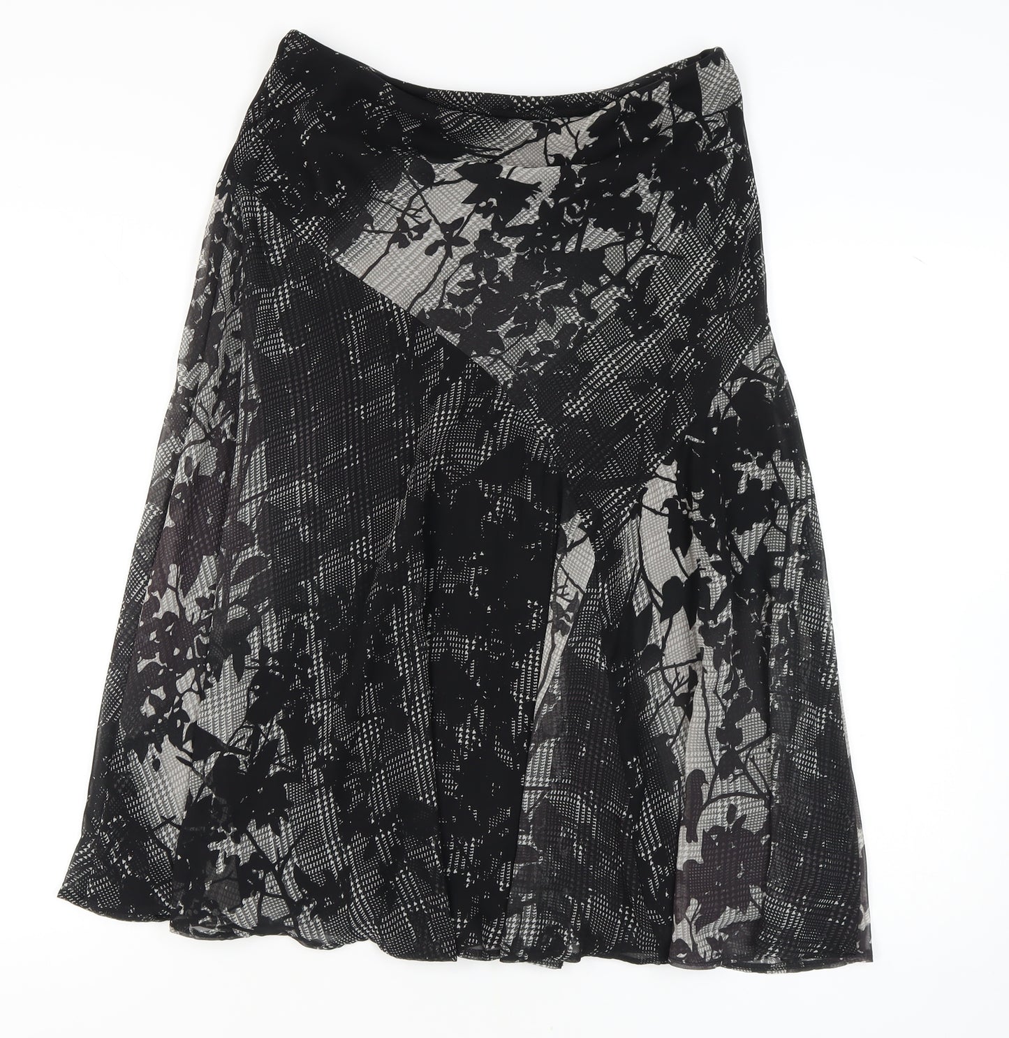 Marks and Spencer Women's Black Floral Knee-Length Skirt, Size 14