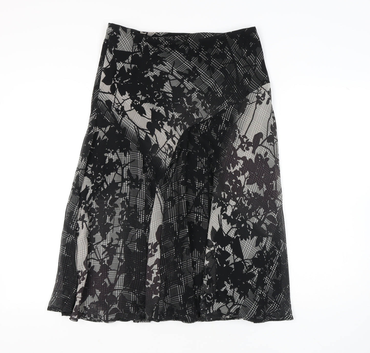 Marks and Spencer Women's Black Floral Knee-Length Skirt, Size 14