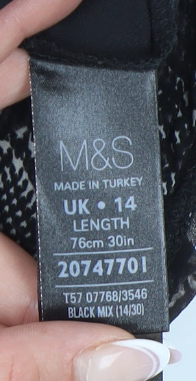 Marks and Spencer Women's Black Floral Knee-Length Skirt, Size 14