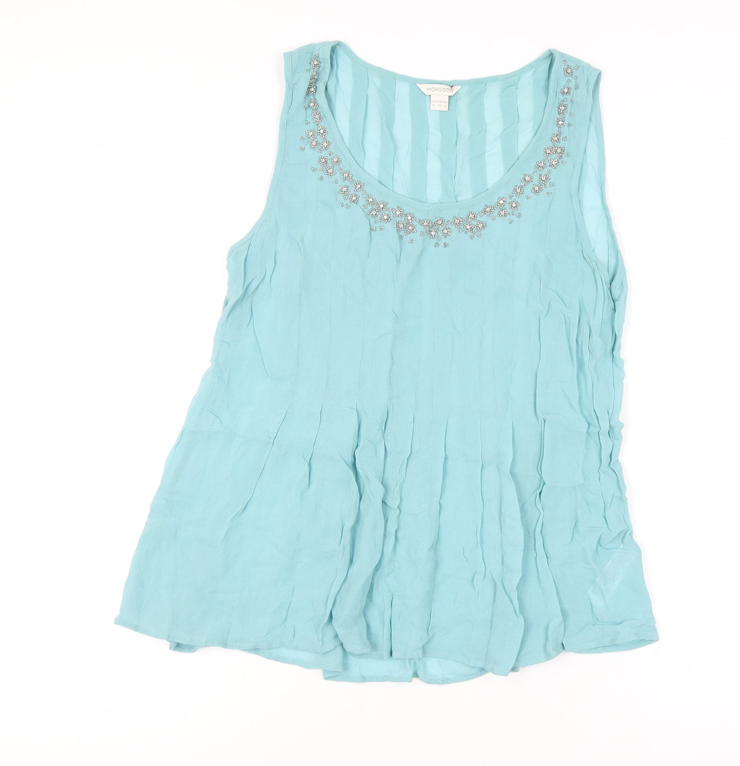 Monsoon Women's Blue Beaded Tank Top, Size 12