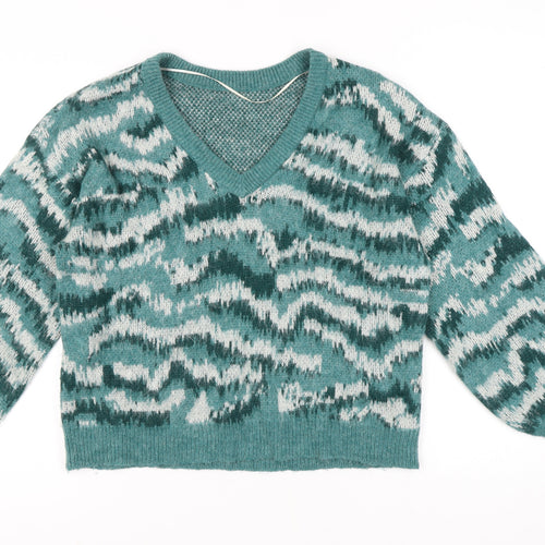 VILA Women's Green V-Neck Pullover Jumper Size 8