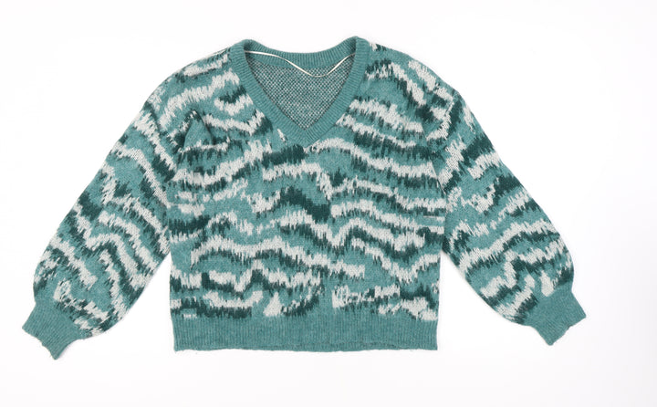 VILA Women's Green V-Neck Pullover Jumper Size 8