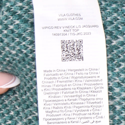 VILA Women's Green V-Neck Pullover Jumper Size 8