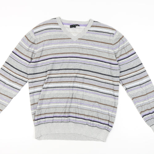 Jasper Conran Men's Grey Striped Pullover Jumper M
