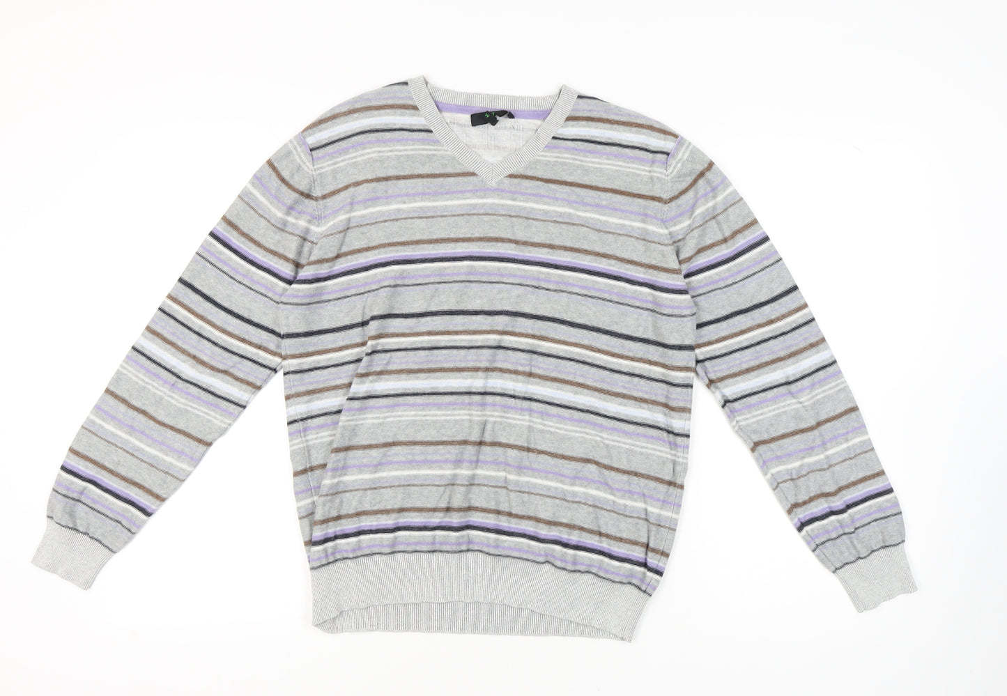 Jasper Conran Men's Grey Striped Pullover Jumper M