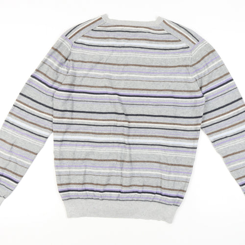 Jasper Conran Men's Grey Striped Pullover Jumper M