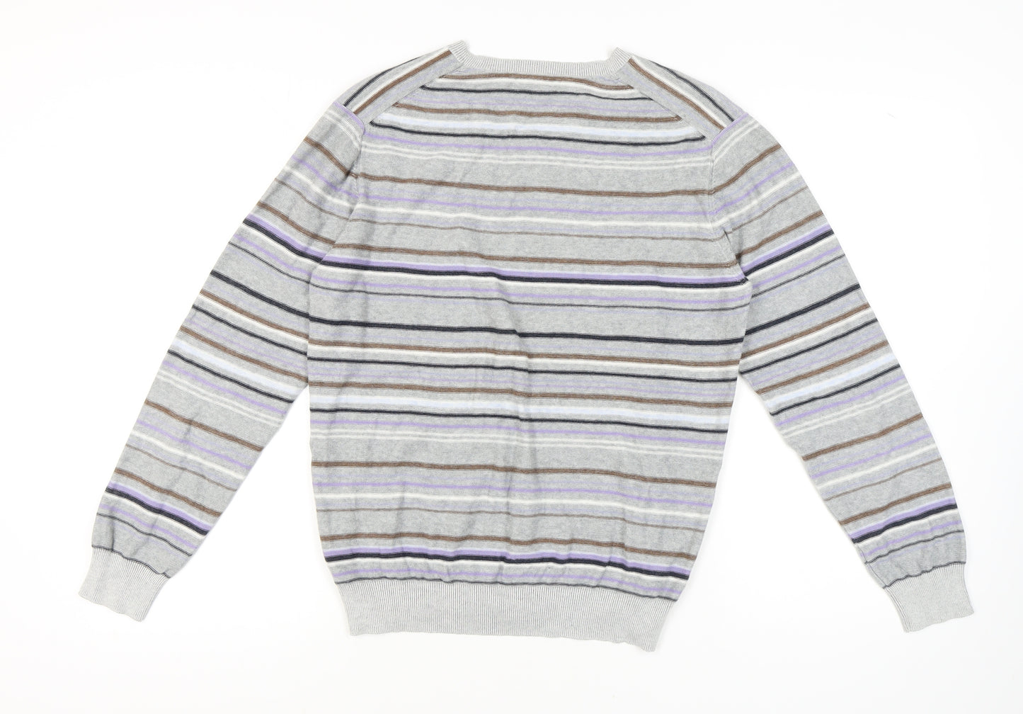 Jasper Conran Men's Grey Striped Pullover Jumper M