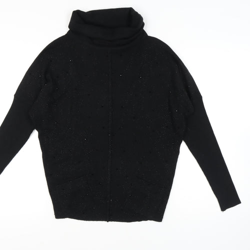 Bluoltre Women's Black Roll Neck Pullover Jumper - S