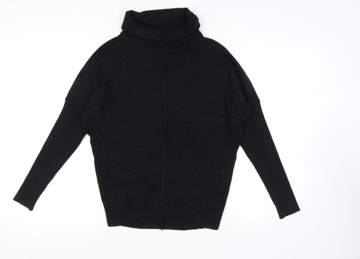 Bluoltre Women's Black Roll Neck Pullover Jumper - S