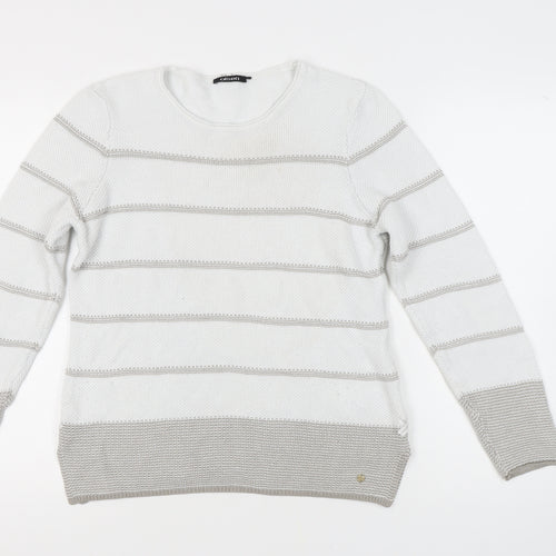 Olsen Women's White Striped Pullover Jumper Size 12