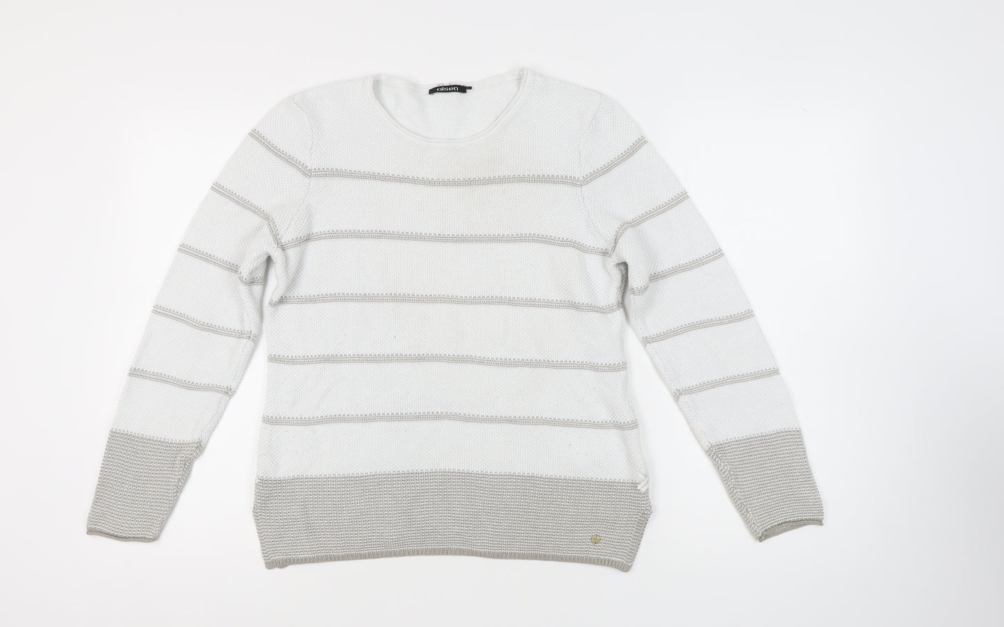 Olsen Women's White Striped Pullover Jumper Size 12