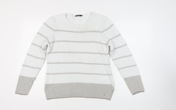 Olsen Women's White Striped Pullover Jumper Size 12