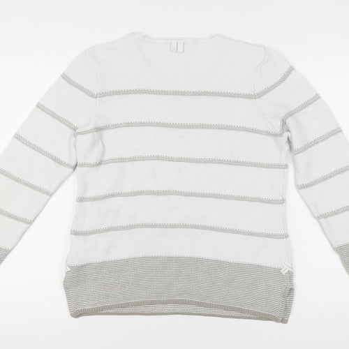 Olsen Women's White Striped Pullover Jumper Size 12