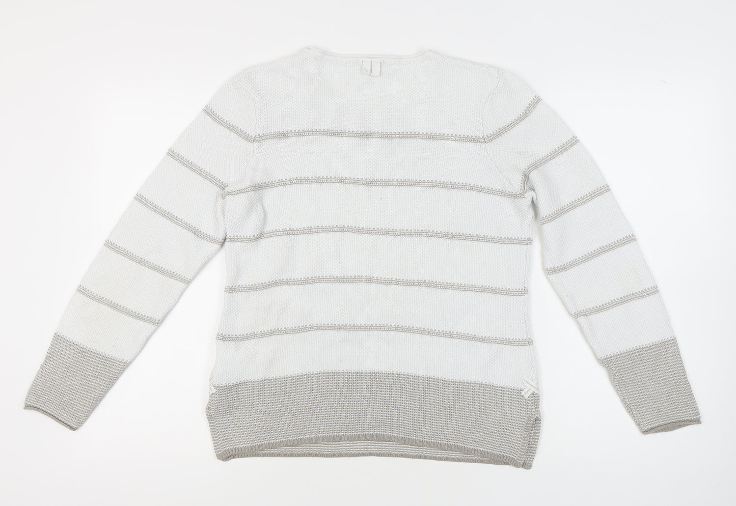 Olsen Women's White Striped Pullover Jumper Size 12