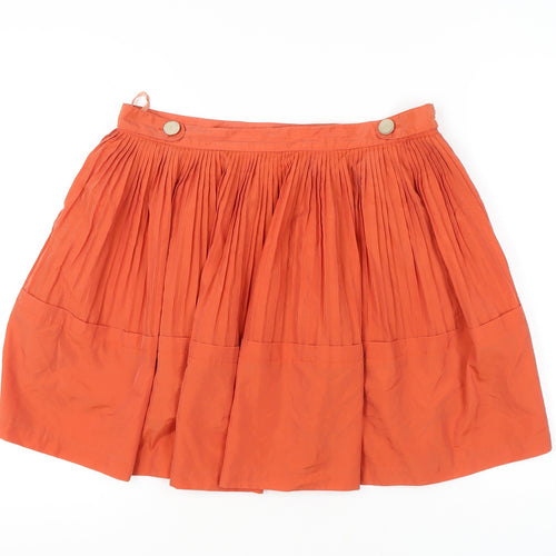 Reiss Women's Orange Pleated Skirt, Size 14 - Casual Chic