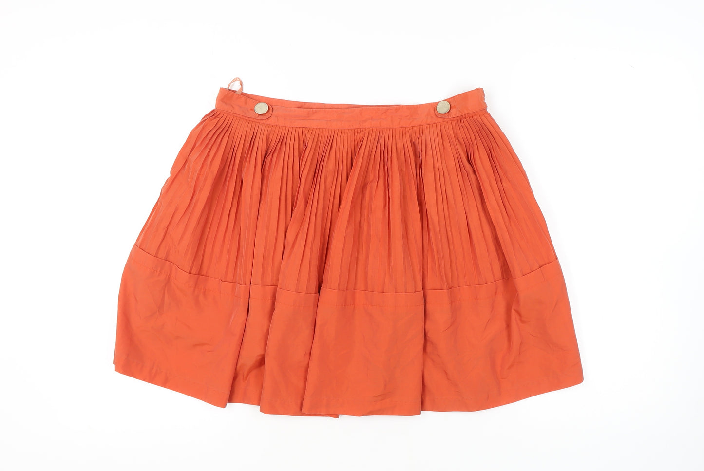 Reiss Women's Orange Pleated Skirt, Size 14 - Casual Chic