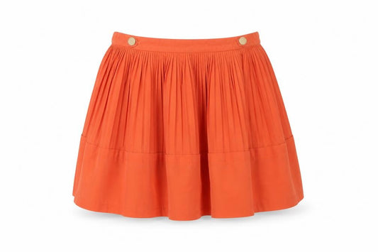 Front view of Reiss Women's Orange Pleated Skirt, size 14, - Casual Chic