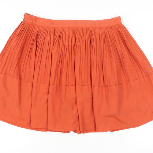 Reiss Women's Orange Pleated Skirt, Size 14 - Casual Chic