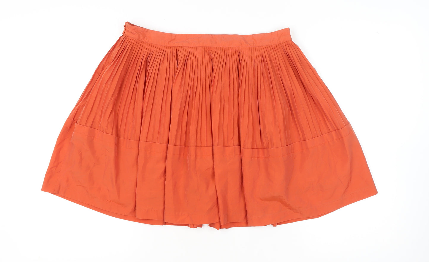 Reiss Women's Orange Pleated Skirt, Size 14 - Casual Chic