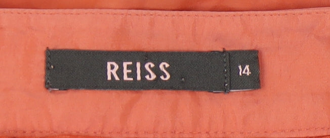 Reiss Women's Orange Pleated Skirt, Size 14 - Casual Chic
