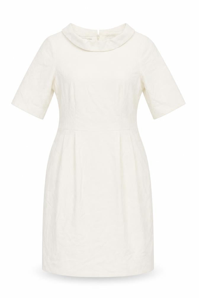 Front view of Boden Women's Ivory Sheath Dress, size 12, Classic Style