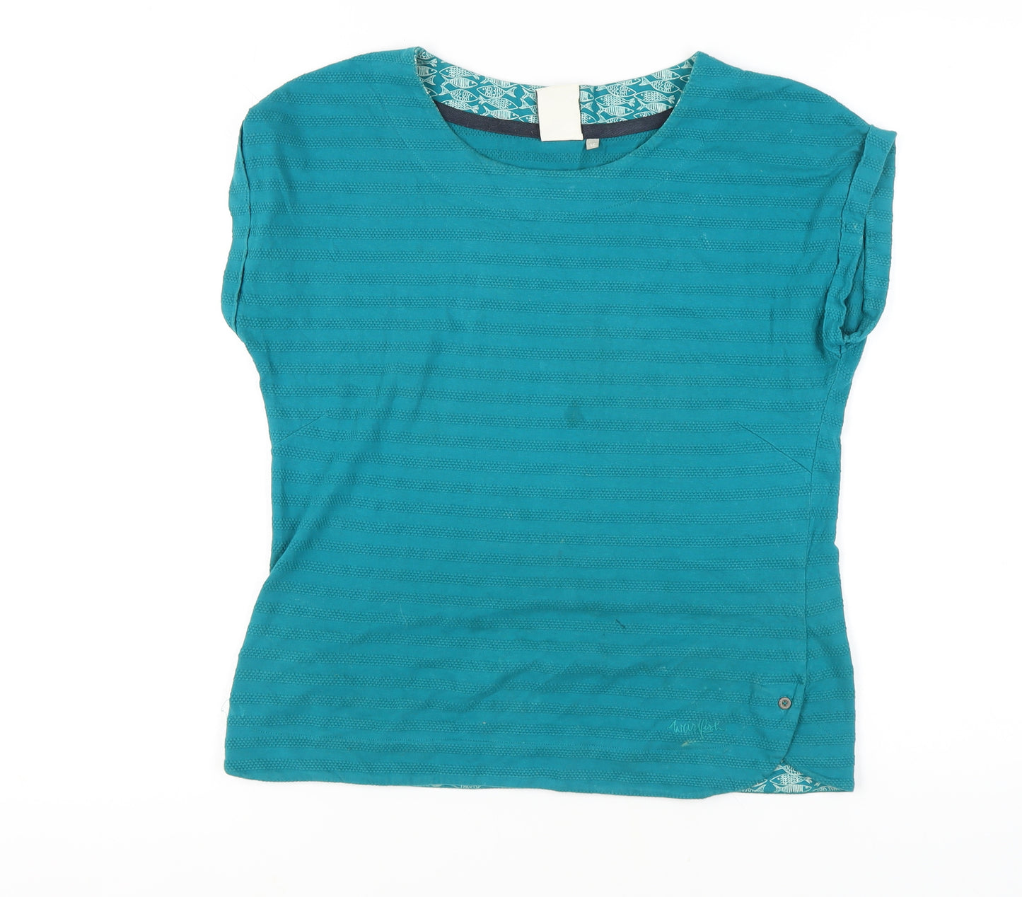 Weird Fish Women's Blue Cotton Crew Neck T-Shirt, Size 12