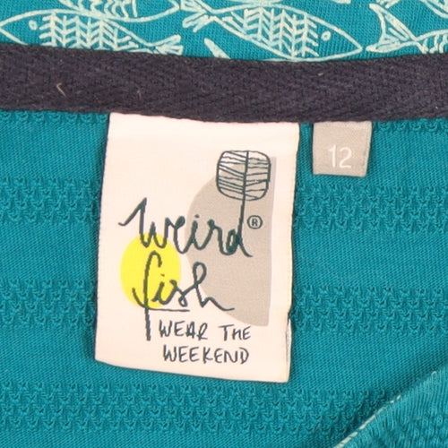 Weird Fish Women's Blue Cotton Crew Neck T-Shirt, Size 12