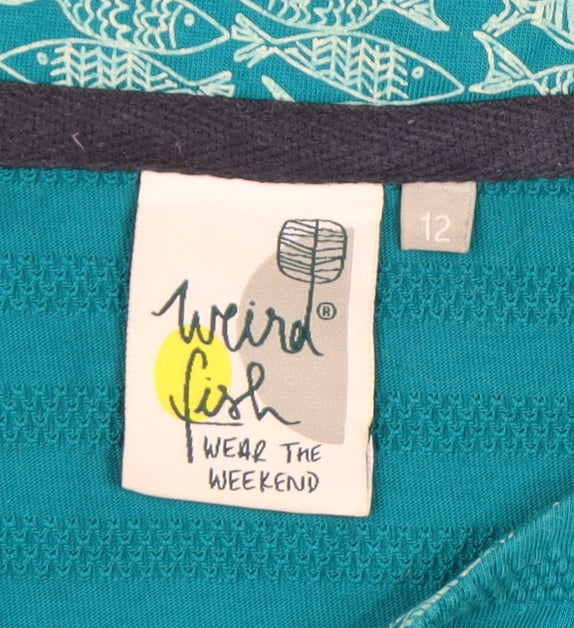Weird Fish Women's Blue Cotton Crew Neck T-Shirt, Size 12