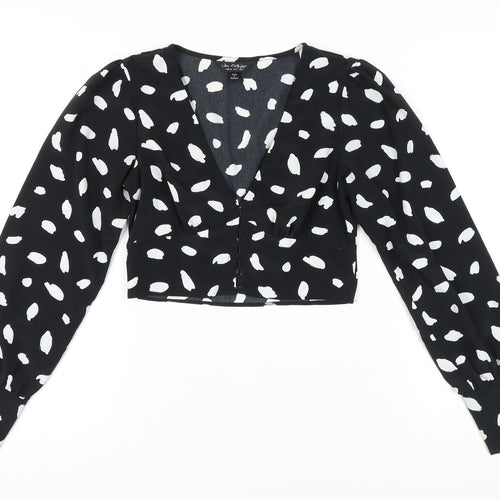 Miss Selfridge Women's Black Polka Dot Cropped Blouse