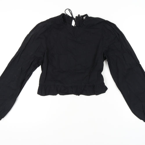 H&M Women's Black Cropped Blouse, Size M, Casual Style