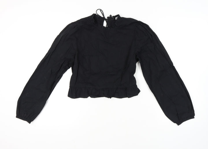 H&M Women's Black Cropped Blouse, Size M, Casual Style