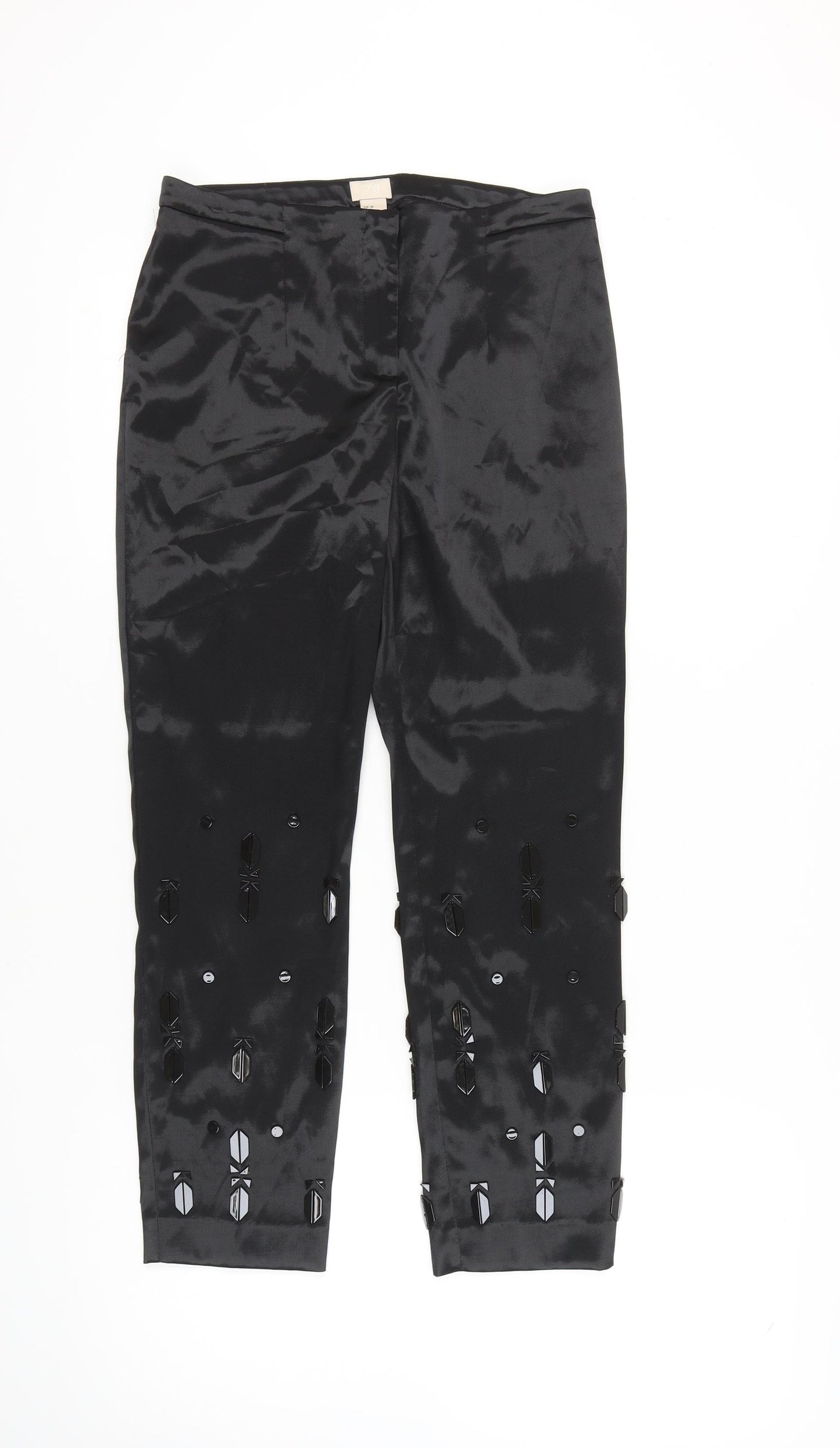H&M Women's Black Cropped Trousers, Size 10, Stretch
