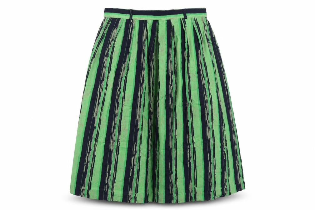 Berkert Women's Green and Navy Striped Skirt Size 18