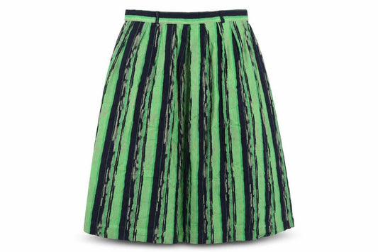 Front view of Berkert Women's Green and Navy Striped Skirt, size 18