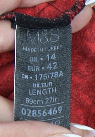 Marks and Spencer Women's Red A-Line Floral Skirt Size 14