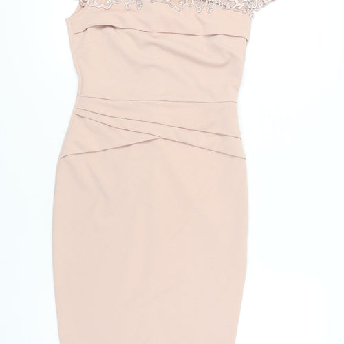 Lipsy Women's Beige Lace Pencil Dress, Size 10, Perfect for Events