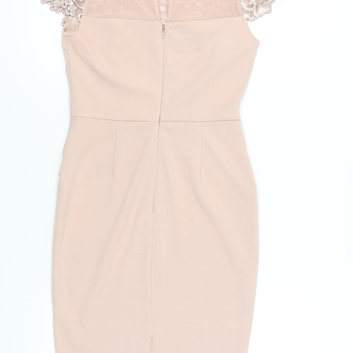 Lipsy Women's Beige Lace Pencil Dress, Size 10, Perfect for Events
