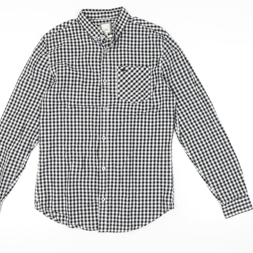 River Island Men's Slim Fit Black Check Shirt S