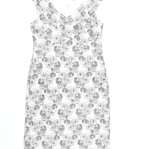 Tia Women's White Floral Sheath Dress Size 12