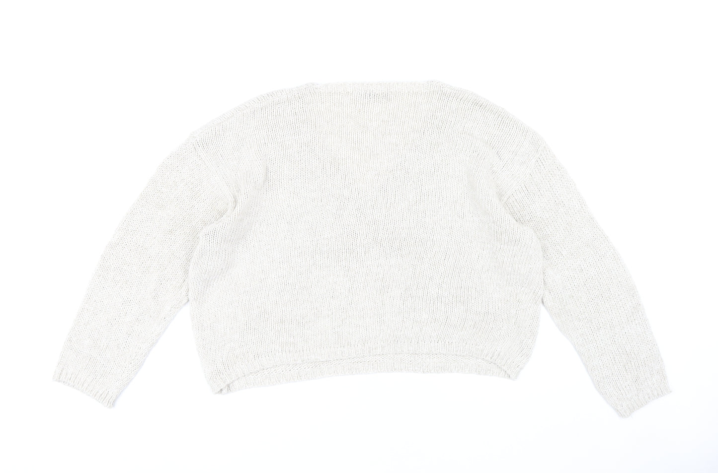 Zara Women's Beige V-Neck Chunky Knit Pullover - Size M