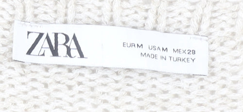 Zara Women's Beige V-Neck Chunky Knit Pullover - Size M
