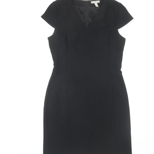 H&M Women's Black Short Sleeve V-Neck Dress Size 10