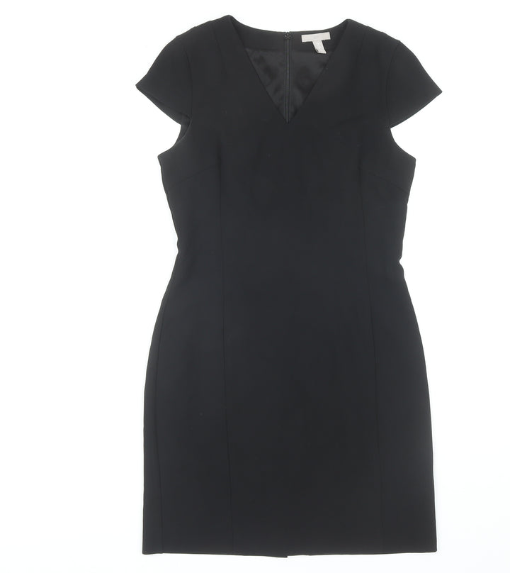 H&M Women's Black Short Sleeve V-Neck Dress Size 10