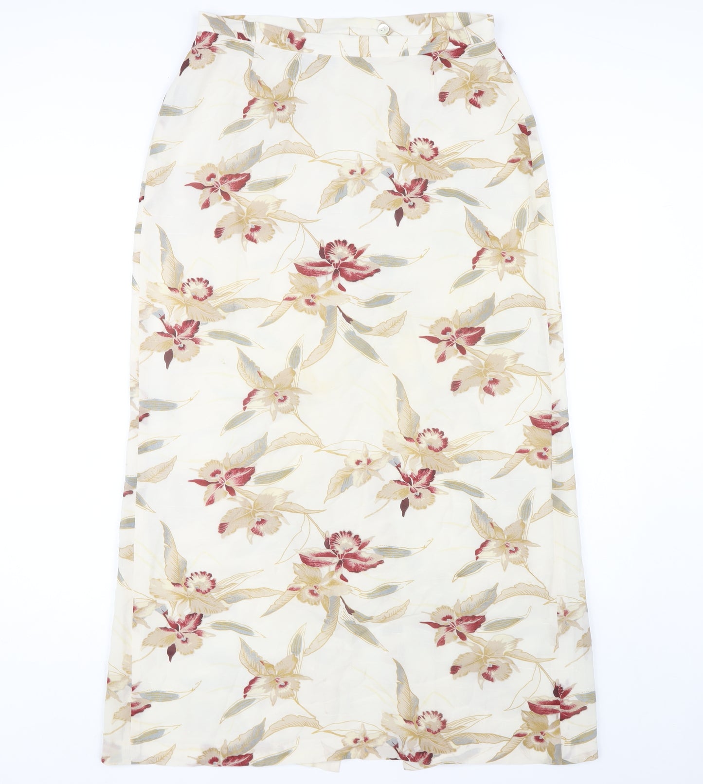 Episode Women's Ivory Floral Silk A-Line Skirt Size 14