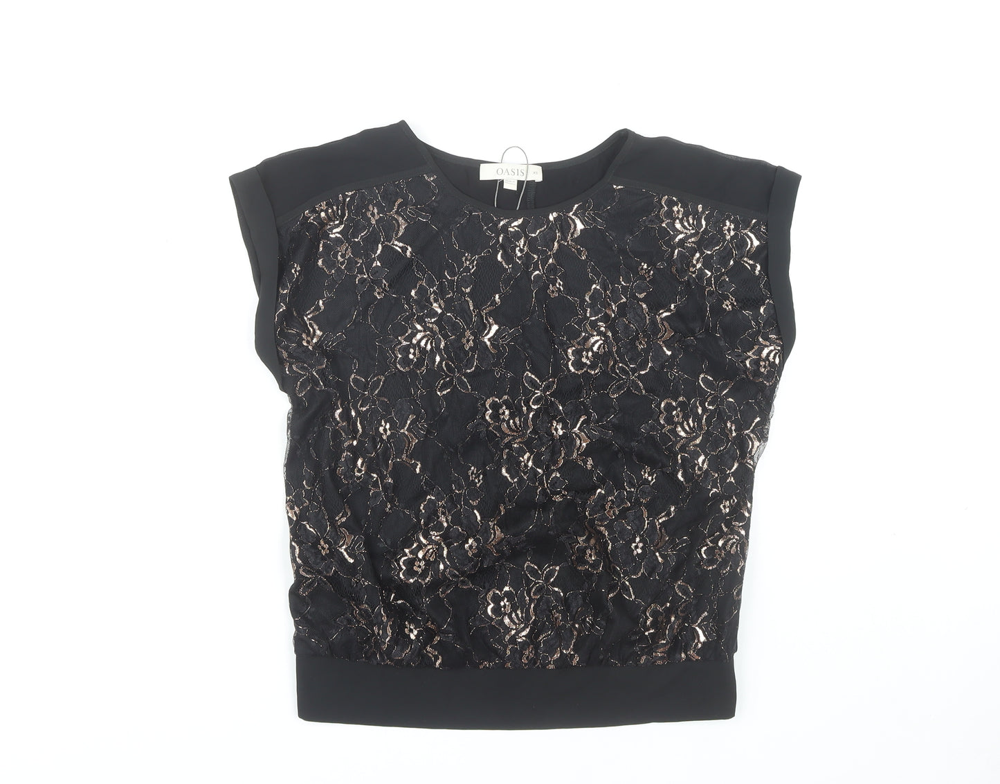 Oasis Black Floral Lace Blouse Women's XS Sleeveless