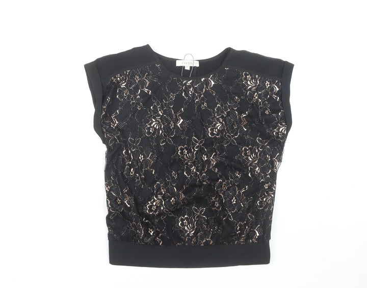 Oasis Black Floral Lace Blouse Women's XS Sleeveless