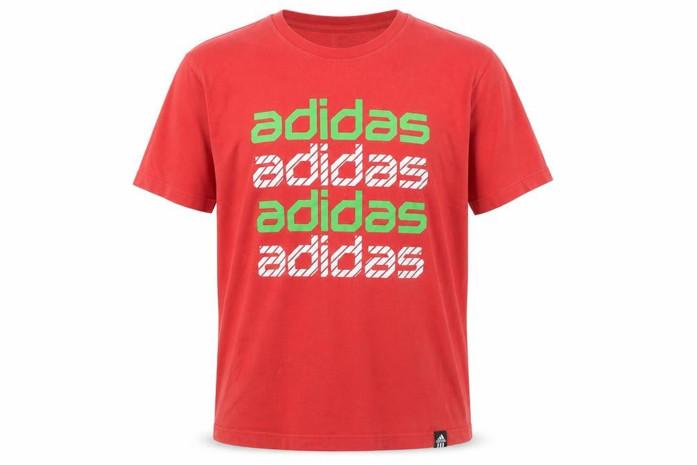 Front view of Adidas Men's Red Graphic Print T-Shirt, size L