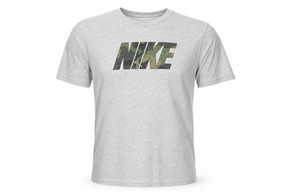 Front view of Nike Men's Grey Cotton XL Graphic Logo T-Shirt